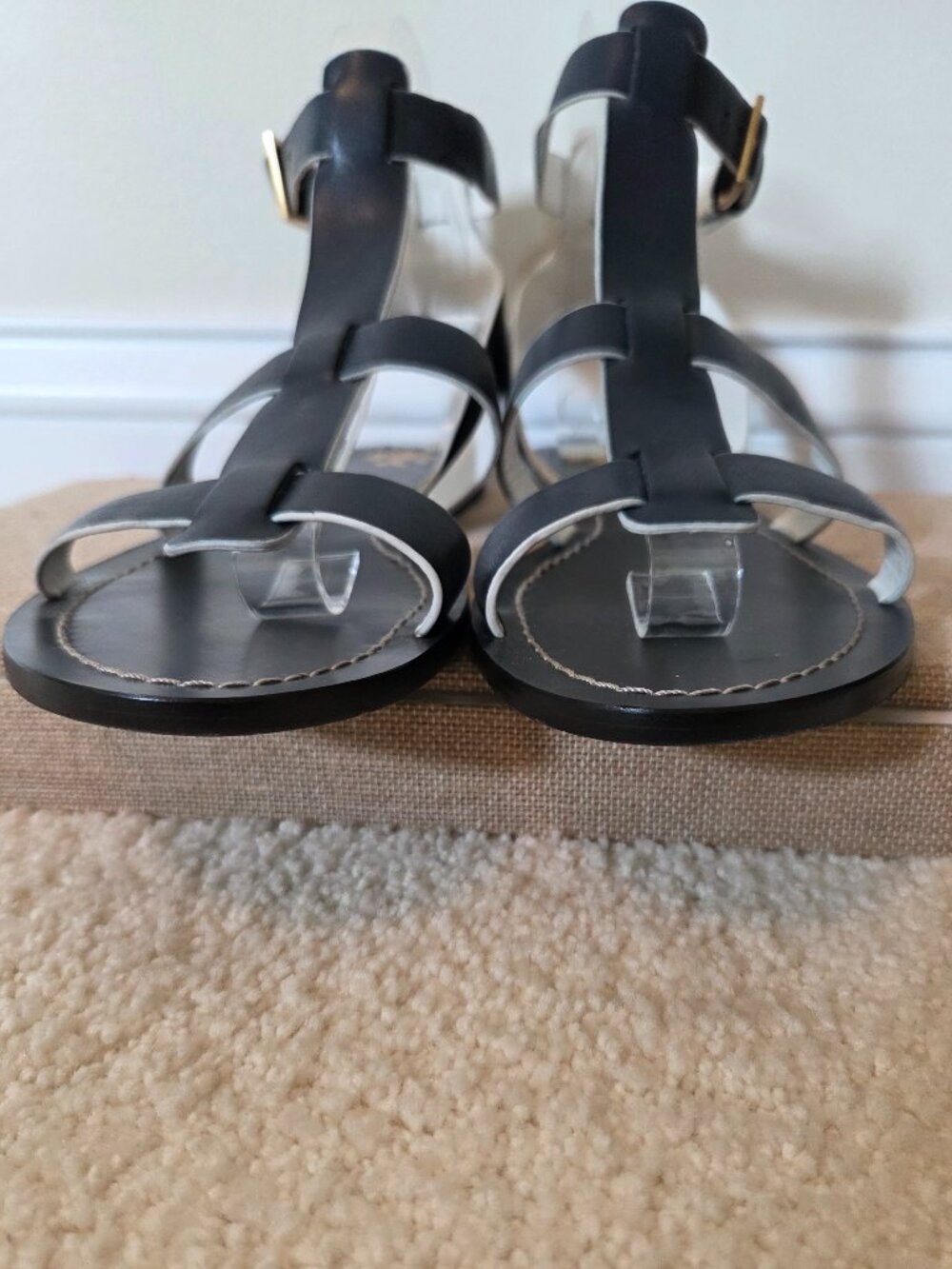 Tory Burch Navy White Leather Gladiator Sandals - Picture 3 of 6